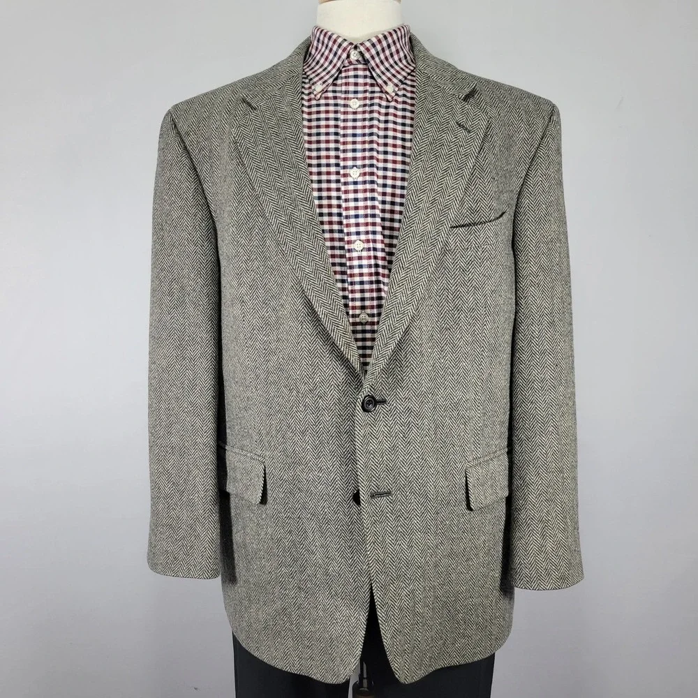 Oscar‎ De La Renta Men's Tweed Sport Coat Blazer Two Button Herringbone 44R